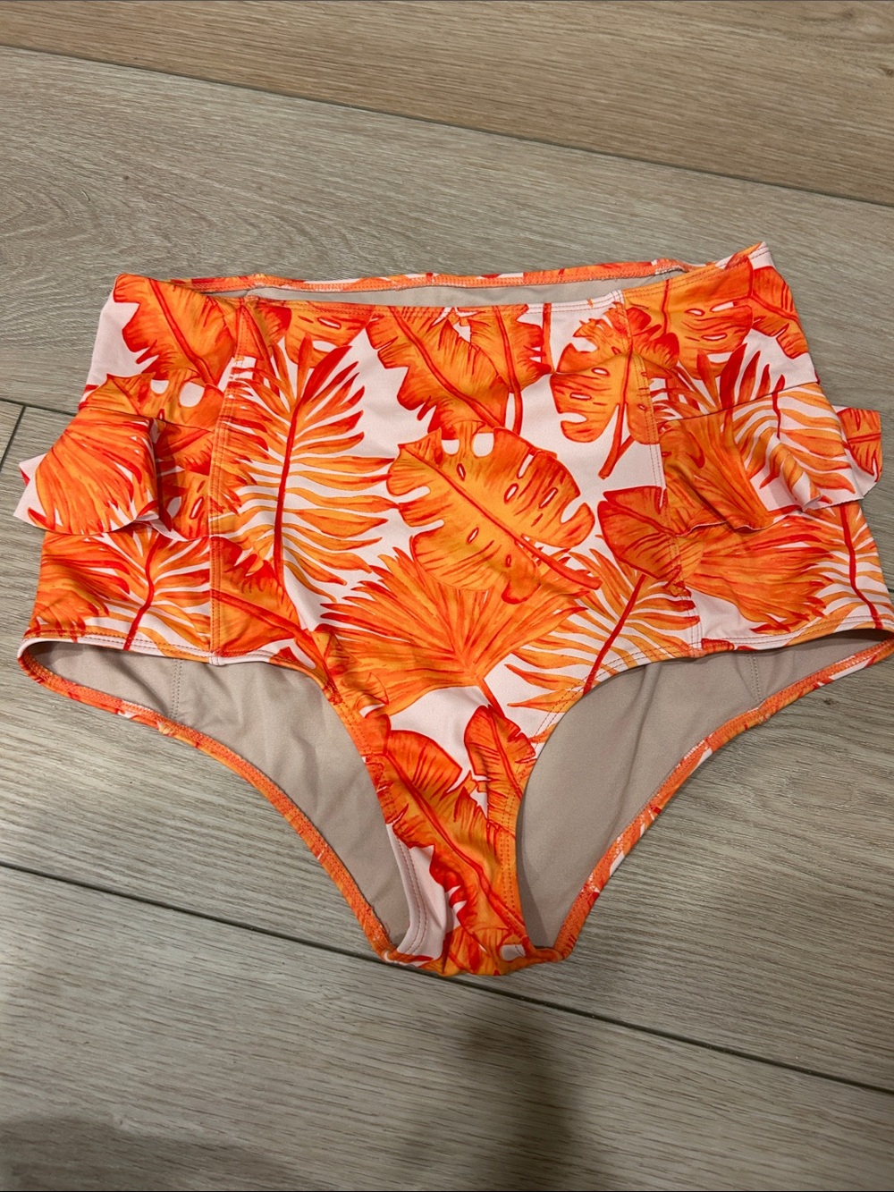 Kortni Jeane Orange Tropical High-Waist Bikini Bottoms